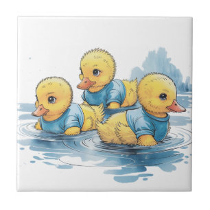 Cute Rubber Duck in Blue Clothing  Ceramic Tile
