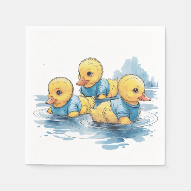 Cute Rubber Duck in Blue Clothing  Napkin (Front)