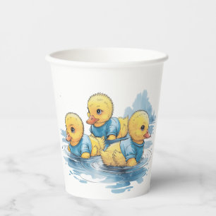 Cute Rubber Duck in Blue Clothing Paper Cups