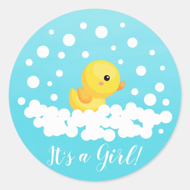 Cute Rubber Duck It' a Girl Favour Sticker (Front)