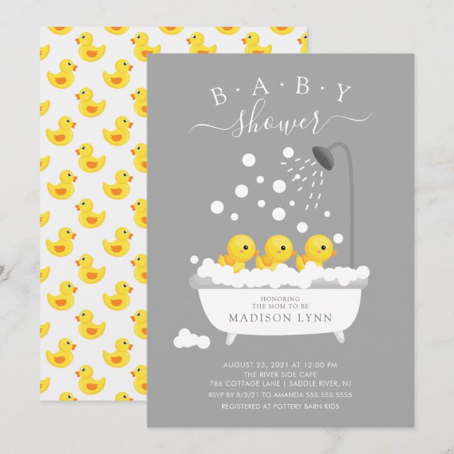 Cute Rubber Duck Triplets Baby Shower Invitation (Front/Back)