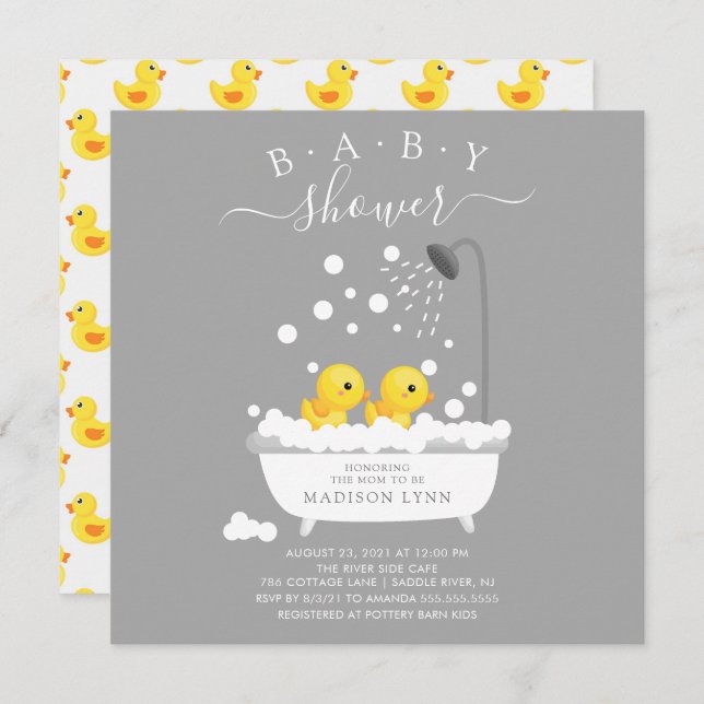 Cute Rubber Duck Twins Baby Shower Invitation (Front/Back)