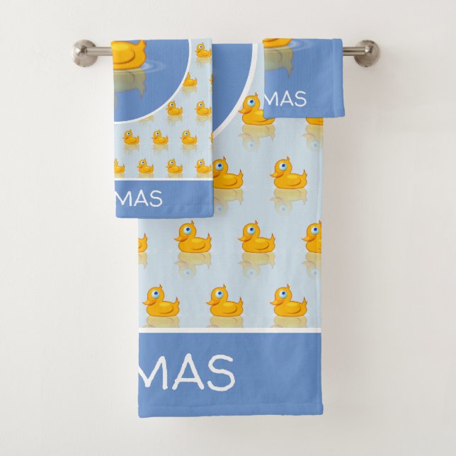 Cute Rubber Duck With Your Name Bath Towel Set (Insitu)