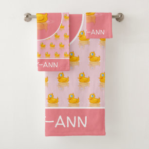 Cute Rubber Duck With Your Name Bath Towel Set