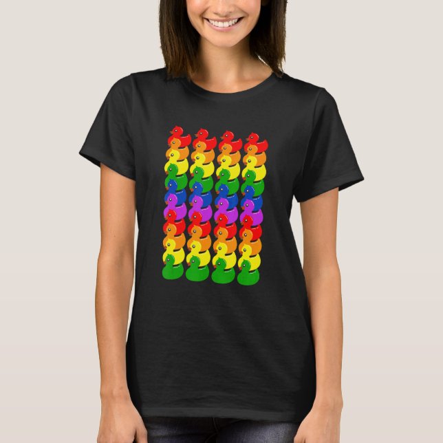 Cute Rubber Ducks Ducklings   LGBTQ Gay Lesbian Pr T-Shirt (Front)