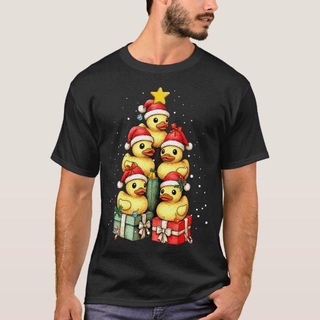 Cute Rubber Ducks Le Duckie Christmas Tree Xmas Ha T-Shirt (Front)