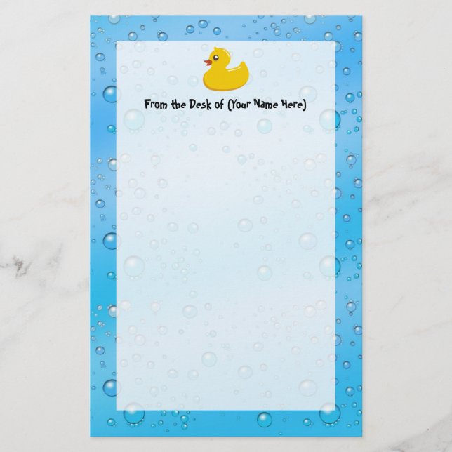 Cute Rubber Ducky/Blue Bubbles Stationery (Front)