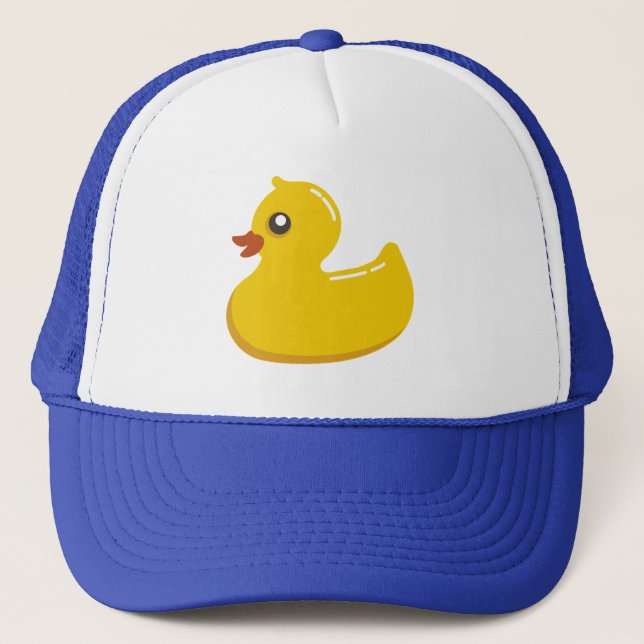 Cute Rubber Ducky/Blue Bubbles Trucker Hat (Front)