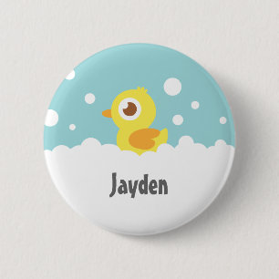 Cute Rubber Ducky in Bubble Bath Kids Name Button