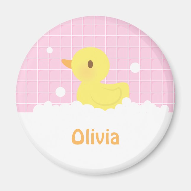 Cute Rubber Ducky in Shower Girls Magnet (Front)