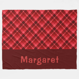 Cute Ruby Red Plaid Monogram Large Fleece Blanket