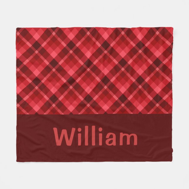 Cute Ruby Red Plaid Monogram Medium Fleece Blanket (Front (Horizontal))