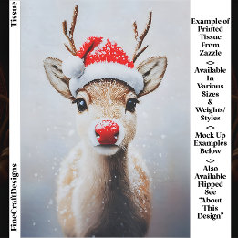 Cute Rudolf In Santa Hat In Snow EK2L Decoupage Tissue Paper