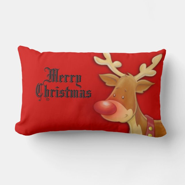 Cute Rudolf Reindeer Christmas Pillow (Front)