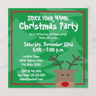 Cute Rudolf the red nose reindeer Christmas party Invitation