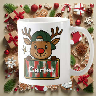 Cute Rudolph Green Cap Reindeer Mug for Boys