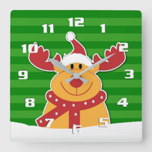 Cute Rudolph in The Snow Fun Christmas Square Wall Clock