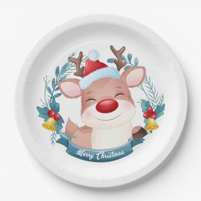 Cute Rudolph  Paper Plate (Front)