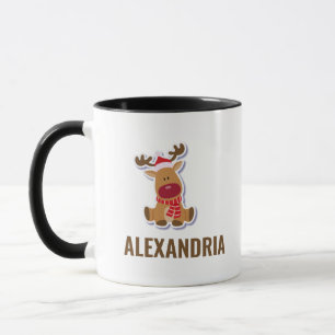 Cute Rudolph reindeer Christmas Custom Name Mug