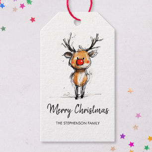 Cute Rudolph Reindeer Merry Christmas Gift Tags