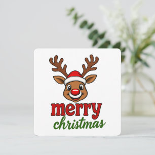 Cute Rudolph Reindeer Merry Christmas Invitation