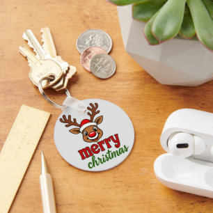 Cute Rudolph Reindeer Merry Christmas Key Ring