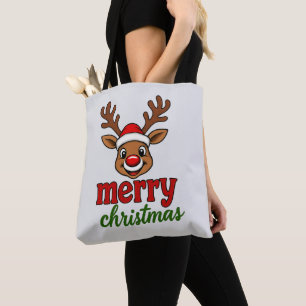 Cute Rudolph Reindeer Merry Christmas Tote Bag