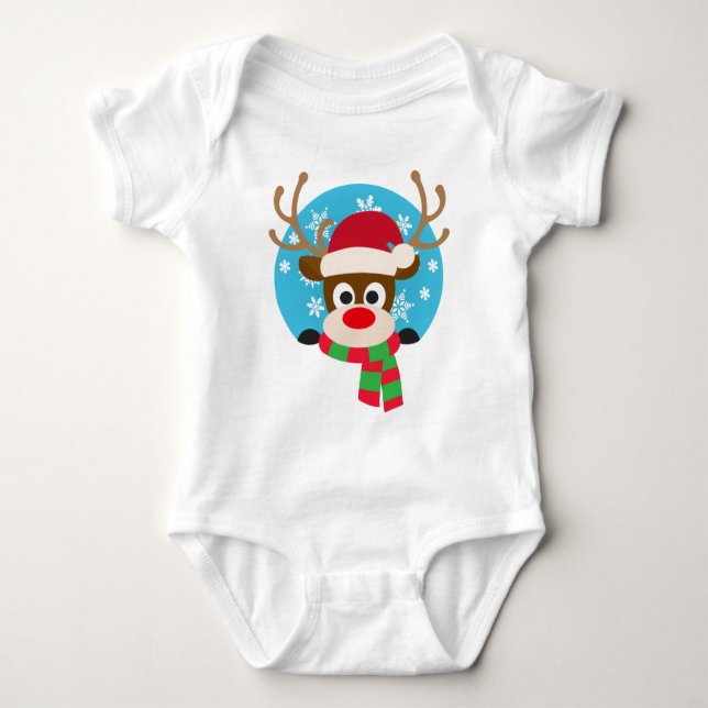Cute Rudolph The Red Nose Reindeer | Baby Bodysuit (Front)