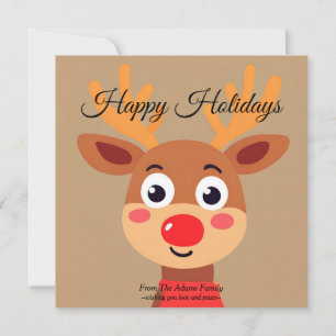 Cute Rudolph The Red Nose Reindeer Holiday Card
