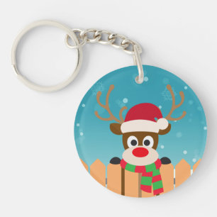 Cute Rudolph The Red Nose Reindeer   Keychain