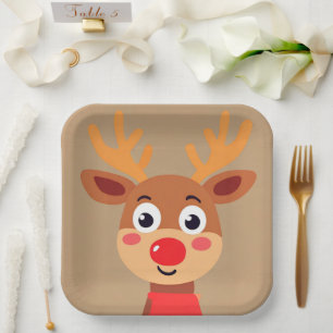 Cute Rudolph The Red Nose Reindeer Paper Plate