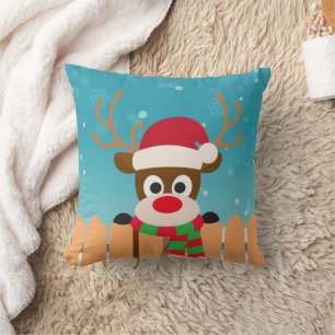 Cute Rudolph The Red Nose Reindeer Throw Pillow