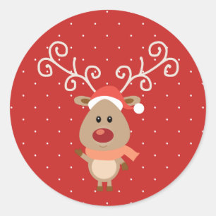 Cute Rudolph the red nosed reindeer cartoon Classic Round Sticker