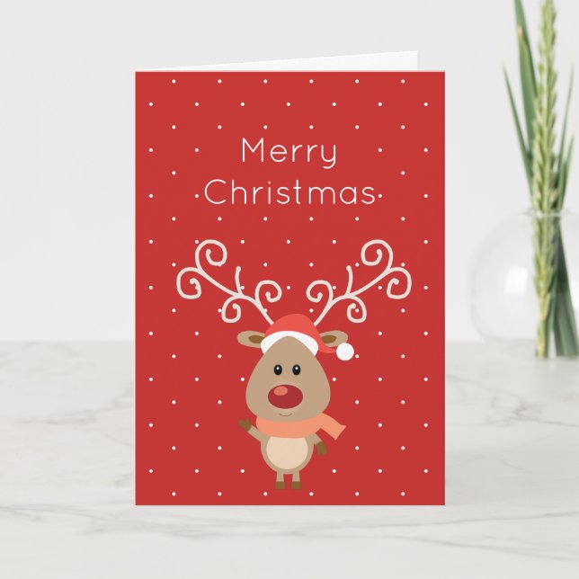 Cute Rudolph the red nosed reindeer cartoon Holiday Card (Front)