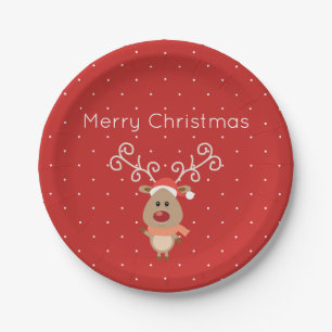 Cute Rudolph the red nosed reindeer cartoon Paper Plate