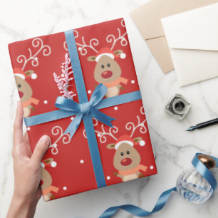 Cute Rudolph the red nosed reindeer cartoon Wrapping Paper
