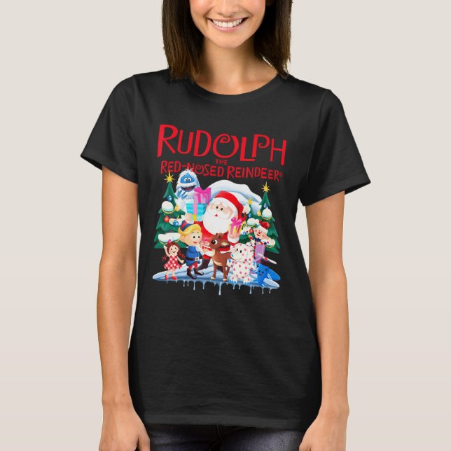 Cute Rudolph The Red Nosed Reindeer Christmas Spec T-Shirt (Front)