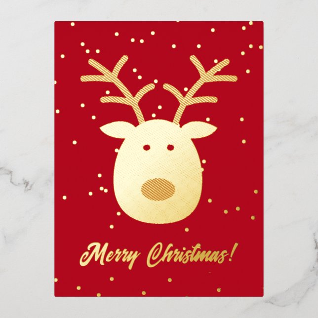 Cute Rudolph the reindeer Christmas Foil Holiday Postcard (Front)