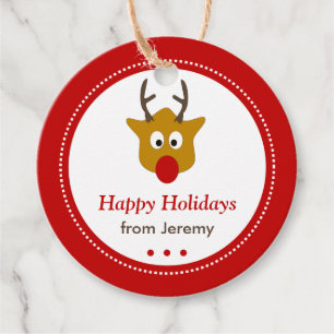 Cute Rudolph the Reindeer Red Christmas Holidays Favour Tags