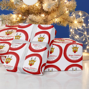 Cute Rudolph the Reindeer Red with Name Christmas Wrapping Paper