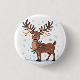 Cute Rudolph with Gold Accents 3 Cm Round Badge