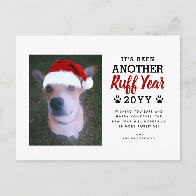 Cute Ruff Year Christmas Dog Photo Red Holiday Postcard (Front)
