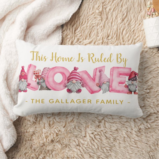 Cute Ruled By Love Valentine Gnomes Illustration Lumbar Cushion (Blanket)