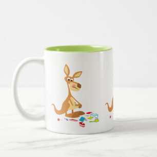 Cute Rummaging Cartoon Kangaroo Two-Tone Coffee Mug