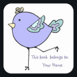 Cute Running Bird This book belongs to  Bookplate Square Sticker<br><div class="desc">Great bookplate for those who love running</div>