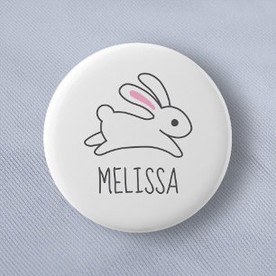 Cute Running Bunny Rabbit Custom Name 6 Cm Round Badge