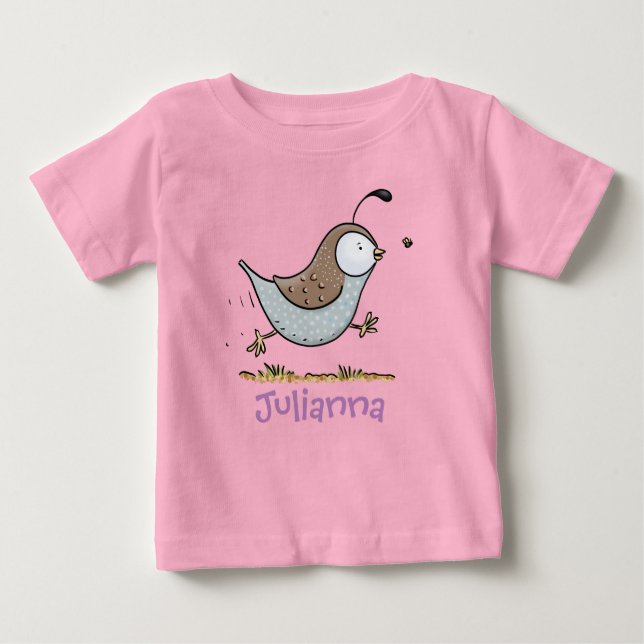 Cute running californian quail cartoon baby T-Shirt (Front)