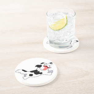 Cute Running Cartoon Border Collie Coaster