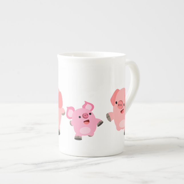 Cute Running Cartoon Pigs Bone China Mug (Front Right)