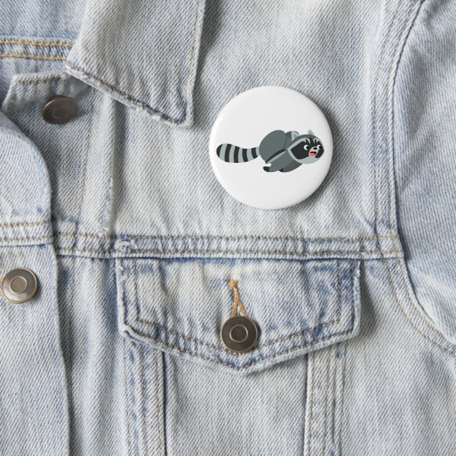 Cute Running Cartoon Racoon 6 Cm Round Badge (In Situ)